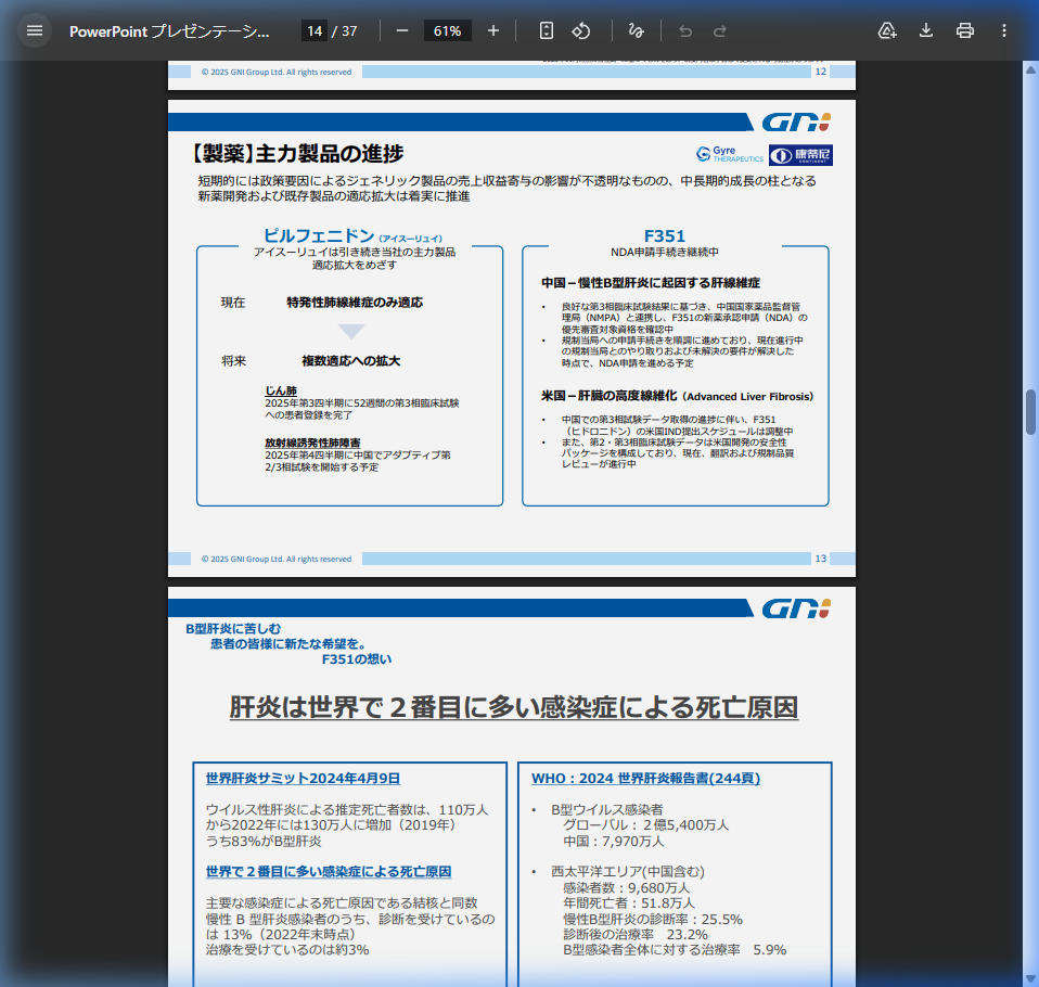 主力製品の進捗